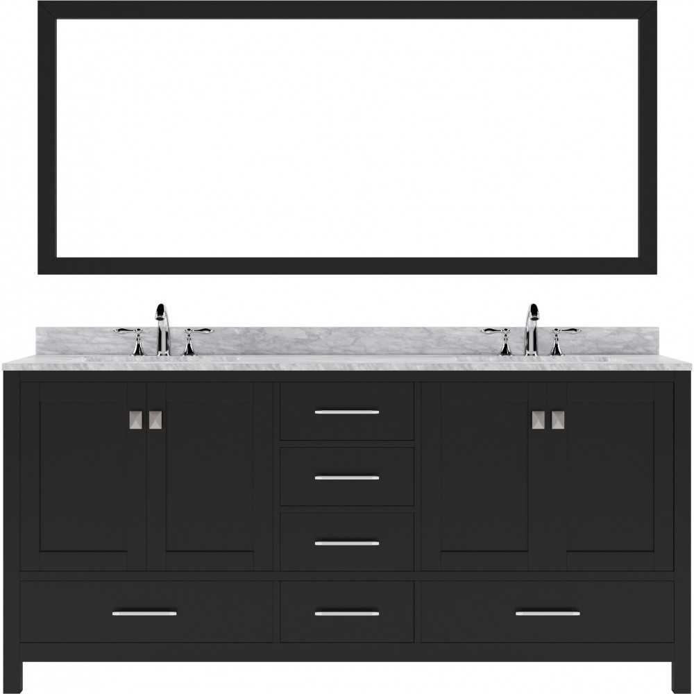 Caroline Avenue 72" Double Bath Vanity in Espresso with White Marble Top and Round Sinks with Brushed Nickel Faucets and Mirr