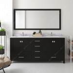 Caroline Avenue 72" Double Bath Vanity in Espresso with White Marble Top and Round Sinks with Brushed Nickel Faucets and Mirr