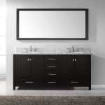Caroline Avenue 72" Double Bath Vanity in Espresso with White Marble Top and Round Sinks with Polished Chrome Faucets and Mir