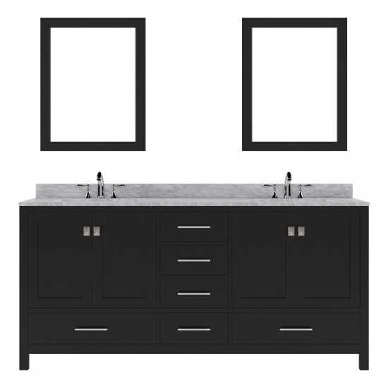 Caroline Avenue 72" Double Bath Vanity in Espresso with White Marble Top and Round Sinks and Matching Mirror