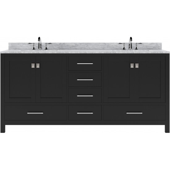 Caroline Avenue 72" Double Bath Vanity in Espresso with White Marble Top and Round Sinks