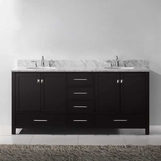 Caroline Avenue 72" Double Bath Vanity in Espresso with White Marble Top and Round Sinks