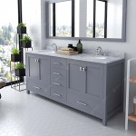 Caroline Avenue 72" Double Bath Vanity in Gray with White Marble Top and Round Sinks and Matching Mirror