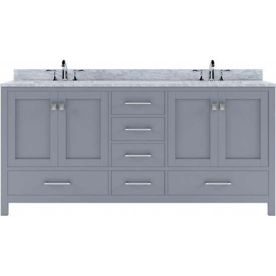 Caroline Avenue 72" Double Bath Vanity in Gray with White Marble Top and Round Sinks