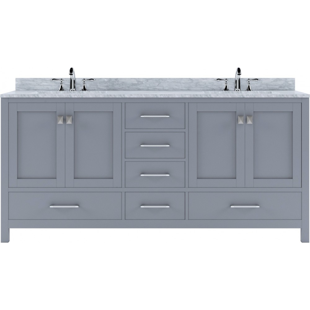 Caroline Avenue 72" Double Bath Vanity in Gray with White Marble Top and Round Sinks