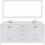 Caroline Avenue 72" Double Bath Vanity in White with White Marble Top and Round Sinks with Brushed Nickel Faucets and Mirror