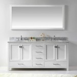 Caroline Avenue 72" Double Bath Vanity in White with White Marble Top and Round Sinks with Brushed Nickel Faucets and Mirror