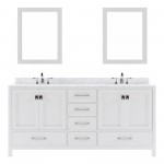 Caroline Avenue 72" Double Bath Vanity in White with White Marble Top and Round Sinks and Matching Mirror