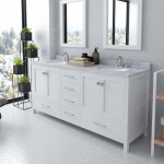 Caroline Avenue 72" Double Bath Vanity in White with White Marble Top and Round Sinks and Matching Mirror