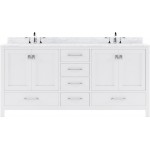 Caroline Avenue 72" Double Bath Vanity in White with White Marble Top and Round Sinks