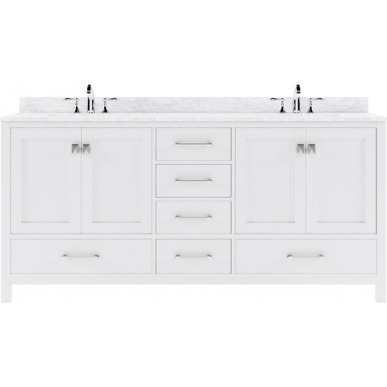 Caroline Avenue 72" Double Bath Vanity in White with White Marble Top and Round Sinks