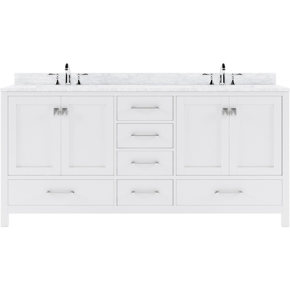 Caroline Avenue 72" Double Bath Vanity in White with White Marble Top and Round Sinks