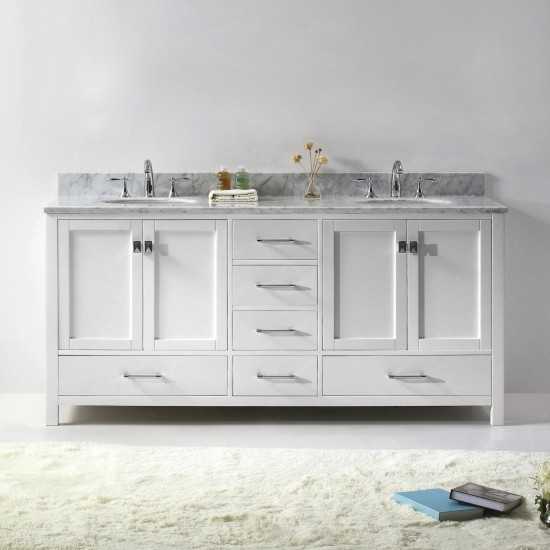 Caroline Avenue 72" Double Bath Vanity in White with White Marble Top and Round Sinks