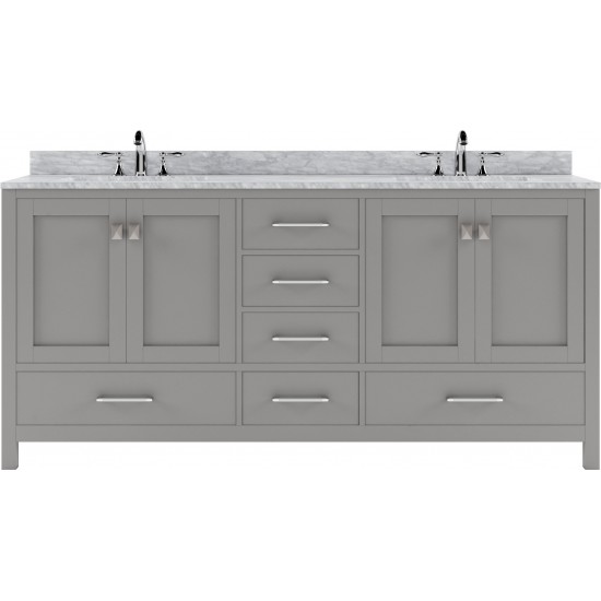 Caroline Avenue 72" Double Bath Vanity in Cashmere Gray with White Marble Top and Square Sinks