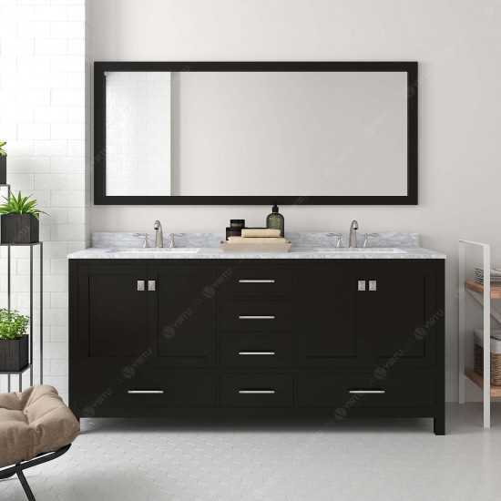 Caroline Avenue 72" Double Bath Vanity in Espresso with White Marble Top and Square Sinks and Matching Mirror