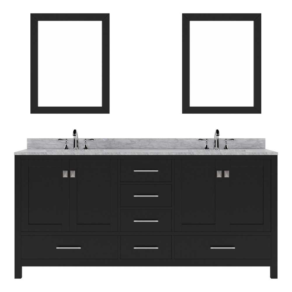 Caroline Avenue 72" Double Bath Vanity in Espresso with White Marble Top and Square Sinks and Matching Mirror