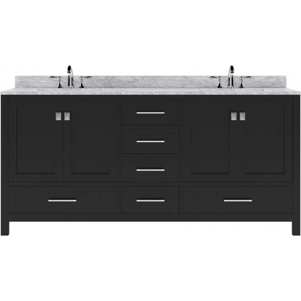 Caroline Avenue 72" Double Bath Vanity in Espresso with White Marble Top and Square Sinks