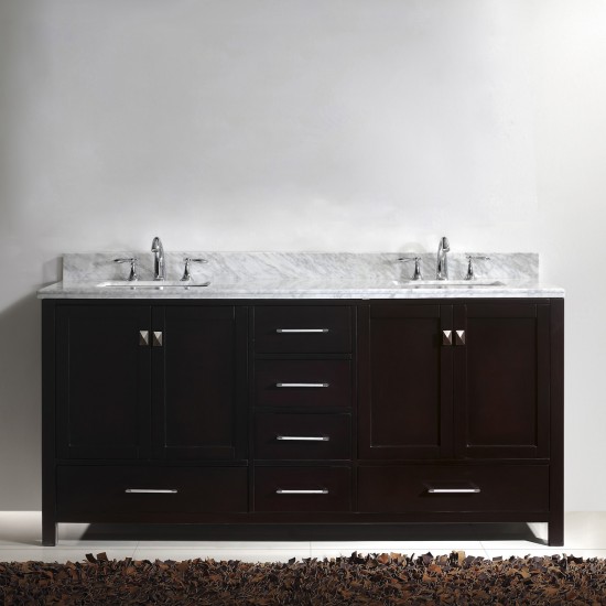 Caroline Avenue 72" Double Bath Vanity in Espresso with White Marble Top and Square Sinks