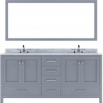 Caroline Avenue 72" Double Bath Vanity in Gray with White Marble Top and Square Sinks with Brushed Nickel Faucets and Mirror