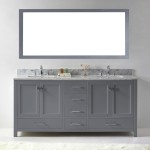 Caroline Avenue 72" Double Bath Vanity in Gray with White Marble Top and Square Sinks with Brushed Nickel Faucets and Mirror