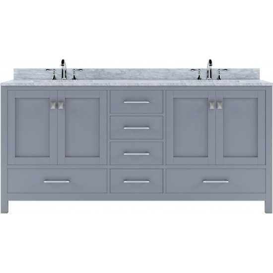 Caroline Avenue 72" Double Bath Vanity in Gray with White Marble Top and Square Sinks