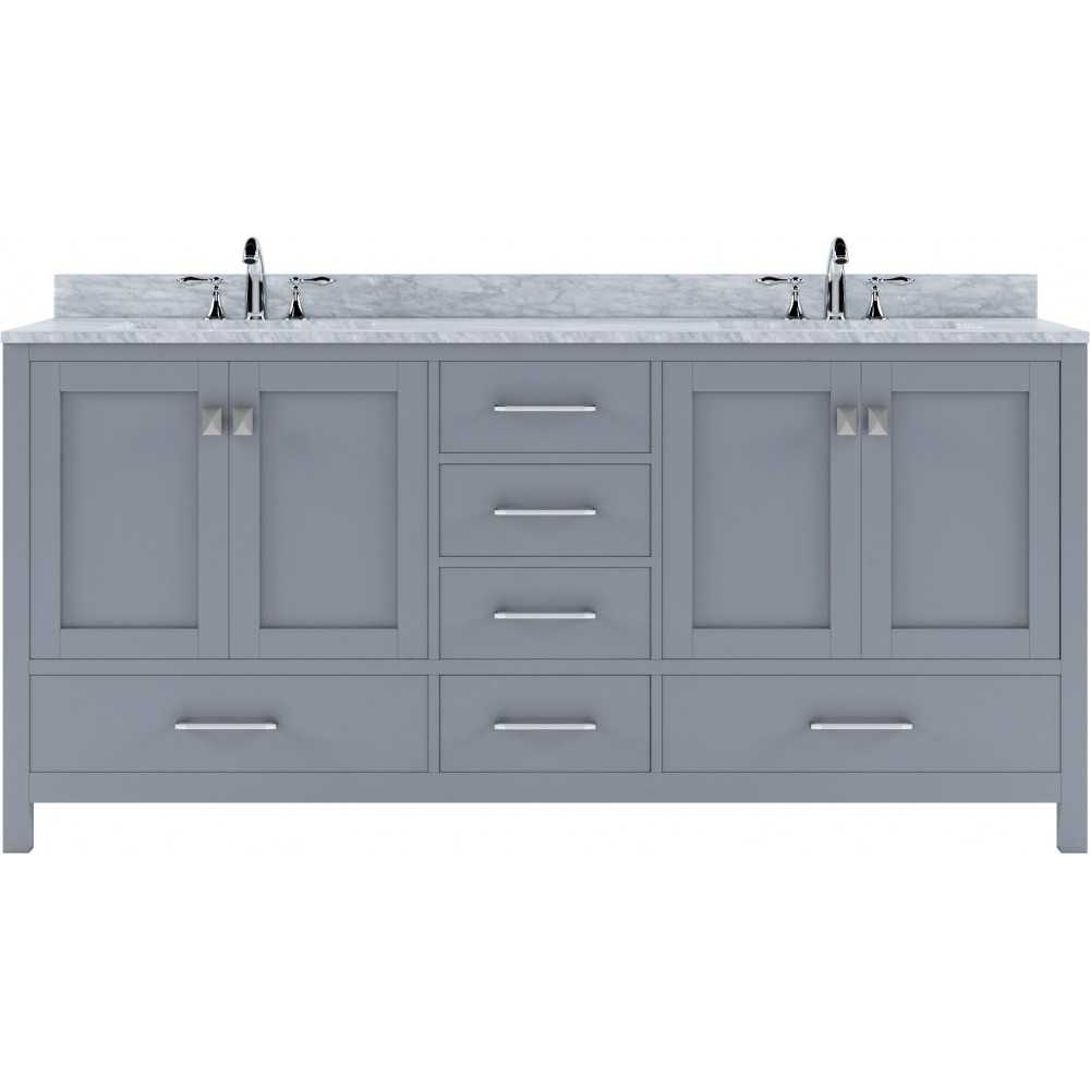 Caroline Avenue 72" Double Bath Vanity in Gray with White Marble Top and Square Sinks