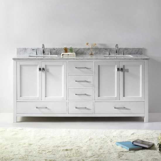 Caroline Avenue 72" Double Bath Vanity in White with White Marble Top and Square Sinks