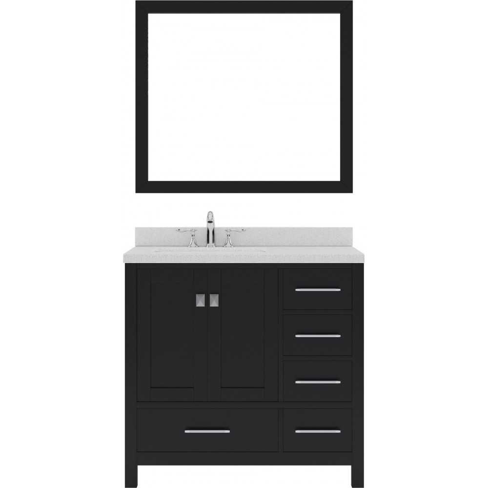 Caroline Avenue 24" Single Bath Vanity in Espresso with White Quartz Top and Round Sink with Polished Chrome Faucet and Mirro