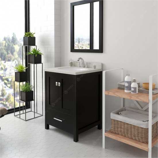 Caroline Avenue 24" Single Bath Vanity in Espresso with White Quartz Top and Round Sink with Polished Chrome Faucet and Mirro