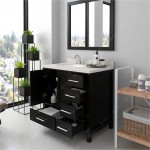 Caroline Avenue 24" Single Bath Vanity in Espresso with White Quartz Top and Round Sink with Polished Chrome Faucet and Mirro