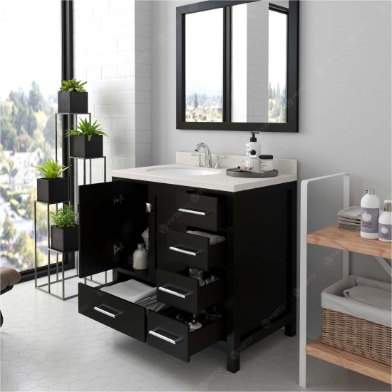 Caroline Avenue 24" Single Bath Vanity in Espresso with White Quartz Top and Round Sink with Polished Chrome Faucet and Mirro