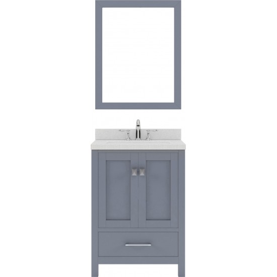 Caroline Avenue 24" Single Bath Vanity in Gray with White Quartz Top and Round Sink and Matching Mirror