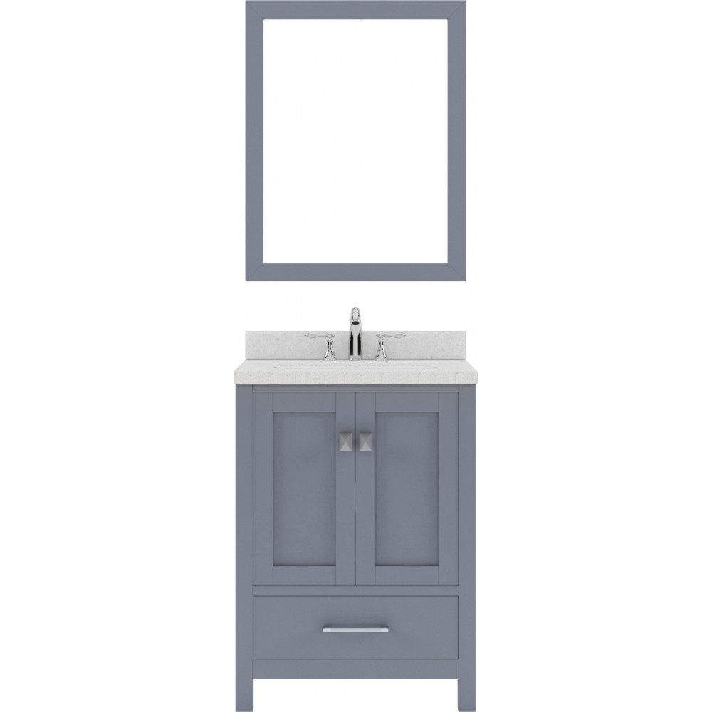 Caroline Avenue 24" Single Bath Vanity in Gray with White Quartz Top and Round Sink and Matching Mirror