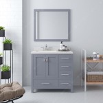 Caroline Avenue 24" Single Bath Vanity in Gray with White Quartz Top and Round Sink and Matching Mirror