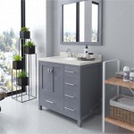 Caroline Avenue 24" Single Bath Vanity in Gray with White Quartz Top and Round Sink and Matching Mirror