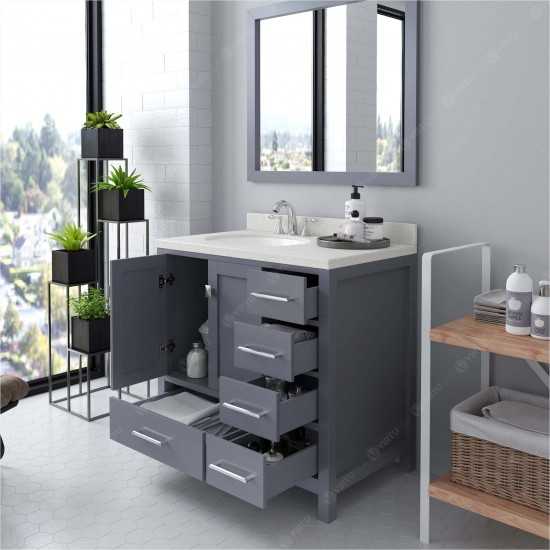 Caroline Avenue 24" Single Bath Vanity in Gray with White Quartz Top and Round Sink and Matching Mirror