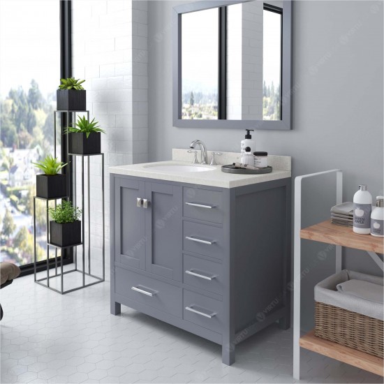 Caroline Avenue 24" Single Bath Vanity in Gray with White Quartz Top and Round Sink with Brushed Nickel Faucet and Mirror