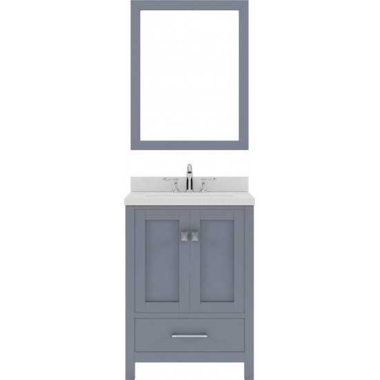 Caroline Avenue 24" Single Bath Vanity in Gray with White Quartz Top and Round Sink with Polished Chrome Faucet and Mirror