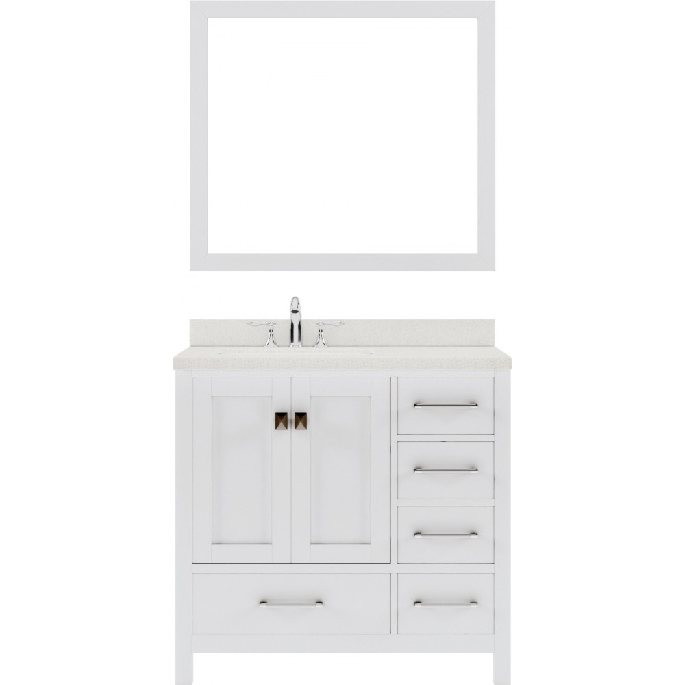 Caroline Avenue 24" Single Bath Vanity in White with White Quartz Top and Round Sink and Matching Mirror