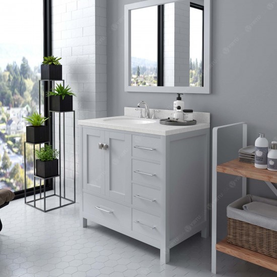 Caroline Avenue 24" Single Bath Vanity in White with White Quartz Top and Round Sink and Matching Mirror