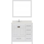 Caroline Avenue 24" Single Bath Vanity in White with White Quartz Top and Round Sink with Polished Chrome Faucet and Mirror