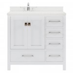 Caroline Avenue 24" Single Bath Vanity in White with White Quartz Top and Round Sink