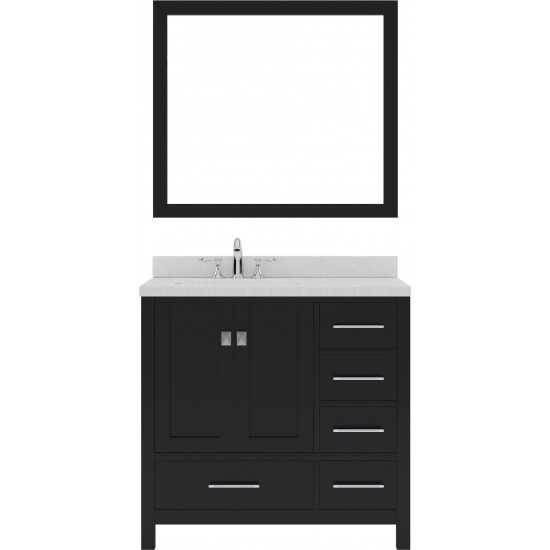 Caroline Avenue 24" Single Bath Vanity in Espresso with White Quartz Top and Square Sink with Polished Chrome Faucet and Mirr