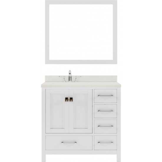 Caroline Avenue 24" Single Bath Vanity in White with White Quartz Top and Square Sink with Polished Chrome Faucet and Mirror