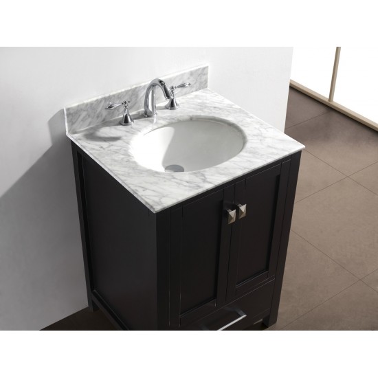 Caroline Avenue 24" Single Bath Vanity in Espresso with White Marble Top and Round Sink with Polished Chrome Faucet and Mirro