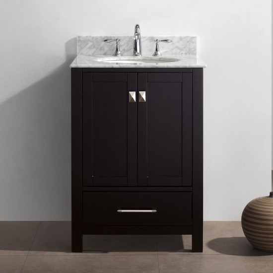 Caroline Avenue 24" Single Bath Vanity in Espresso with White Marble Top and Round Sink