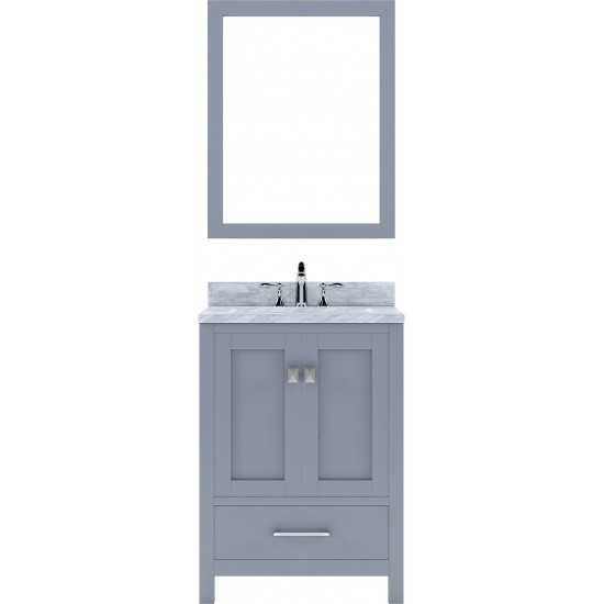 Caroline Avenue 24" Single Bath Vanity in Gray with White Marble Top and Round Sink and Matching Mirror