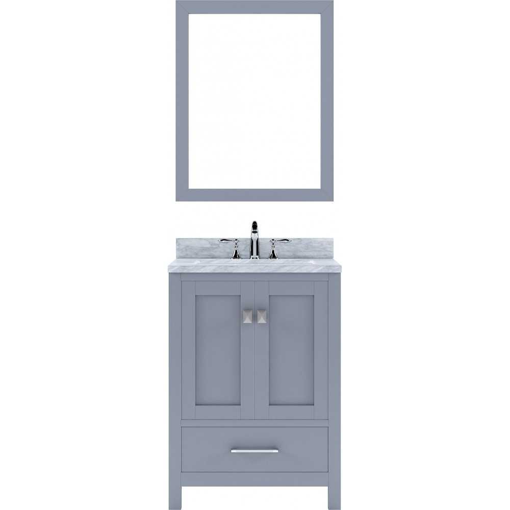 Caroline Avenue 24" Single Bath Vanity in Gray with White Marble Top and Round Sink and Matching Mirror