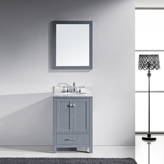 Caroline Avenue 24" Single Bath Vanity in Gray with White Marble Top and Round Sink and Matching Mirror