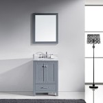 Caroline Avenue 24" Single Bath Vanity in Gray with White Marble Top and Round Sink with Brushed Nickel Faucet and Mirror